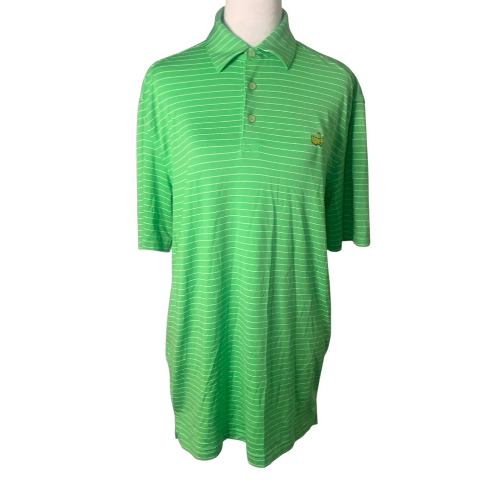 Masters Tech Men’s Small Vibrant Green & White Striped Short Sleeve Gold Polo